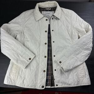 Llbean cream quilted jacket with